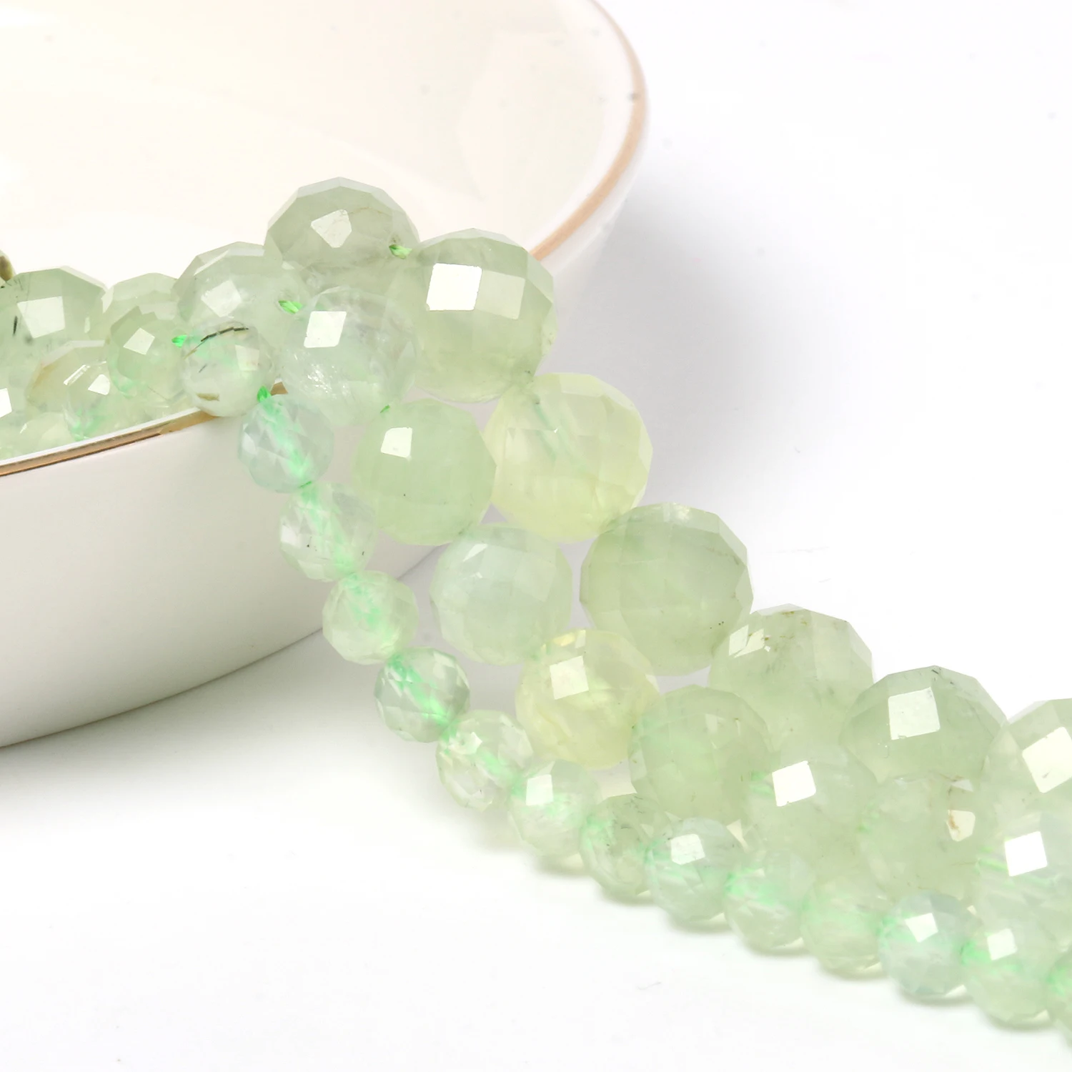 

7.5inch Natural Faceted Green Prehnite Jades Stone Bead Round Loose Spacer Beads For Jewelry Making Bracelets Supplies 6 8 10mm