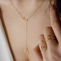 hollow moon star pendant gold color necklace fashion simple sparkling clavicle chain women wedding jewelry party gifts