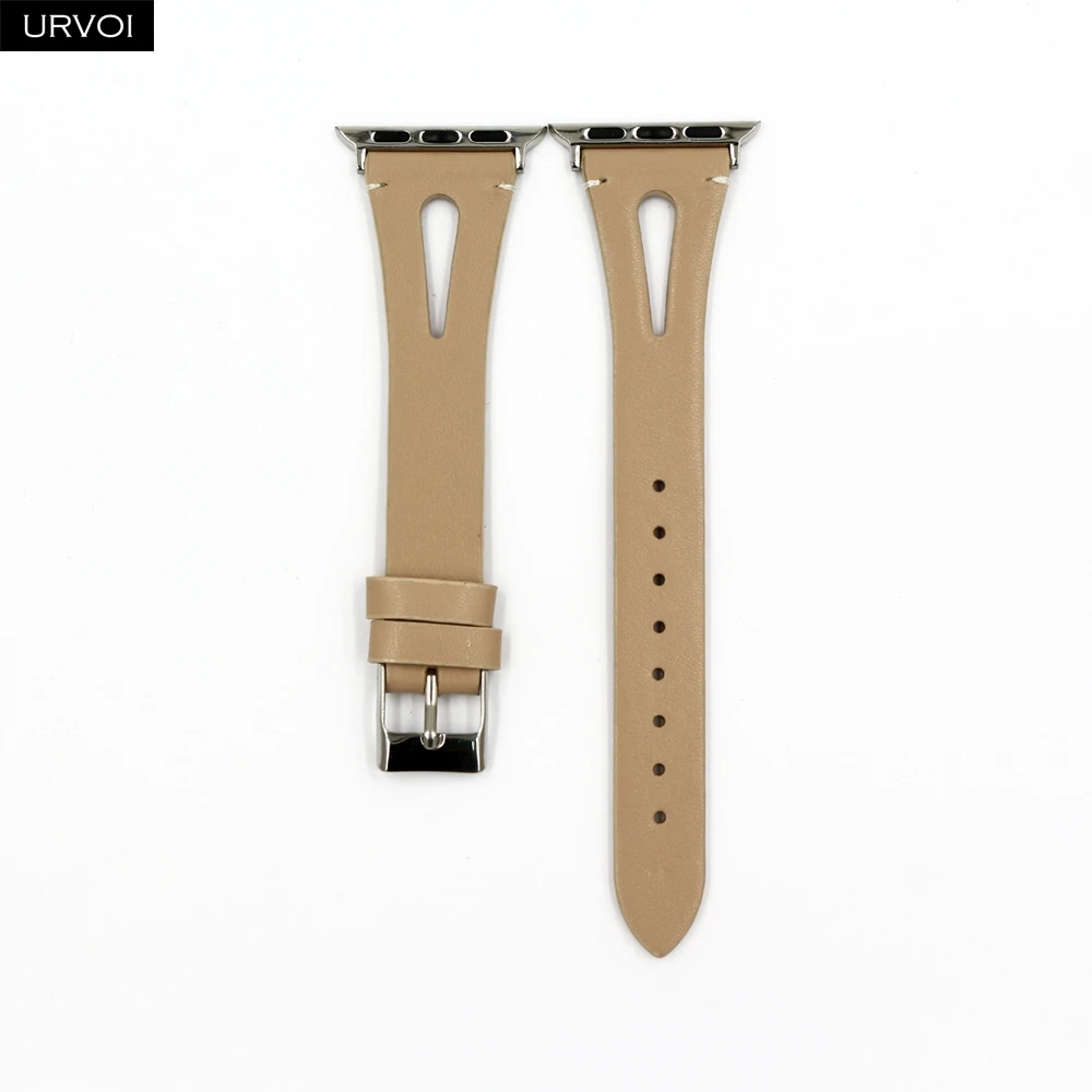 Beige Кожаный ремешок URVOI для apple watch серии 4 3 2 1 ремешок для iwatch 40 мм 44 мм модель дизайн т отверстие кожа девушки запястье - Цвет ремешка: Beige