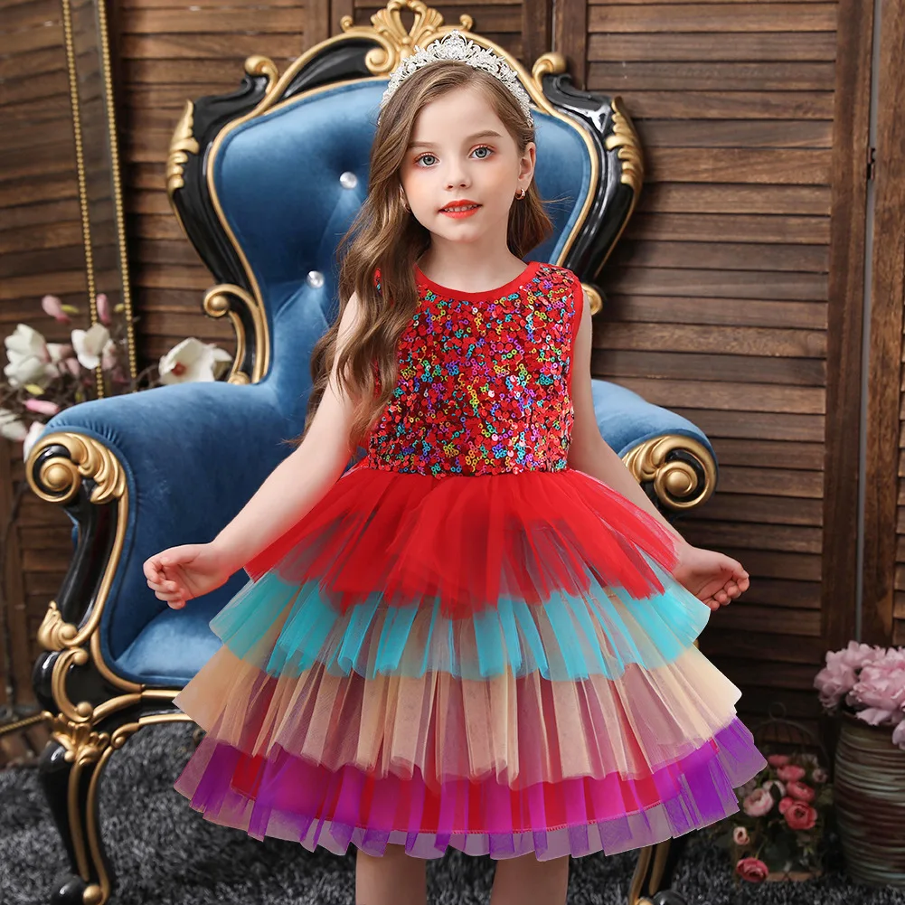 

Kids Dresses For Party Wedding Dress Patchwork Sequins Children Pageant Gown Girls Princess Dress Toddler Girl Clothing DT692