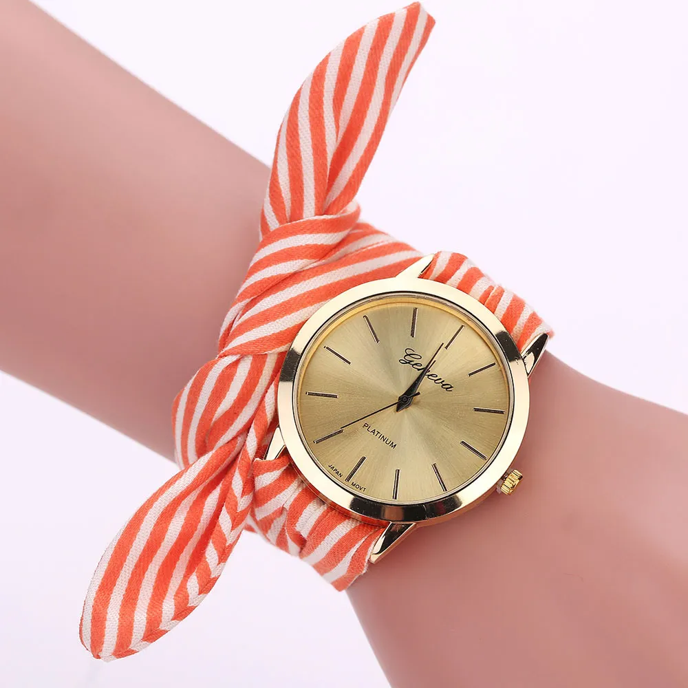 

2019 Luxury Brand Watches Women Stripe Floral Cloth Quartz Dial Bracelet Wristwatch Watch Wine Red Clock relojes para mujer Q