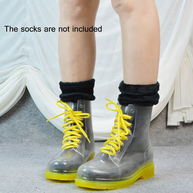 Gtime Women Rain Boots Lady Lace Up Waterproof Shoes Woman Transparent Candy Colors Ankle Botas Outdoor chaussures femme SG8 | Обувь