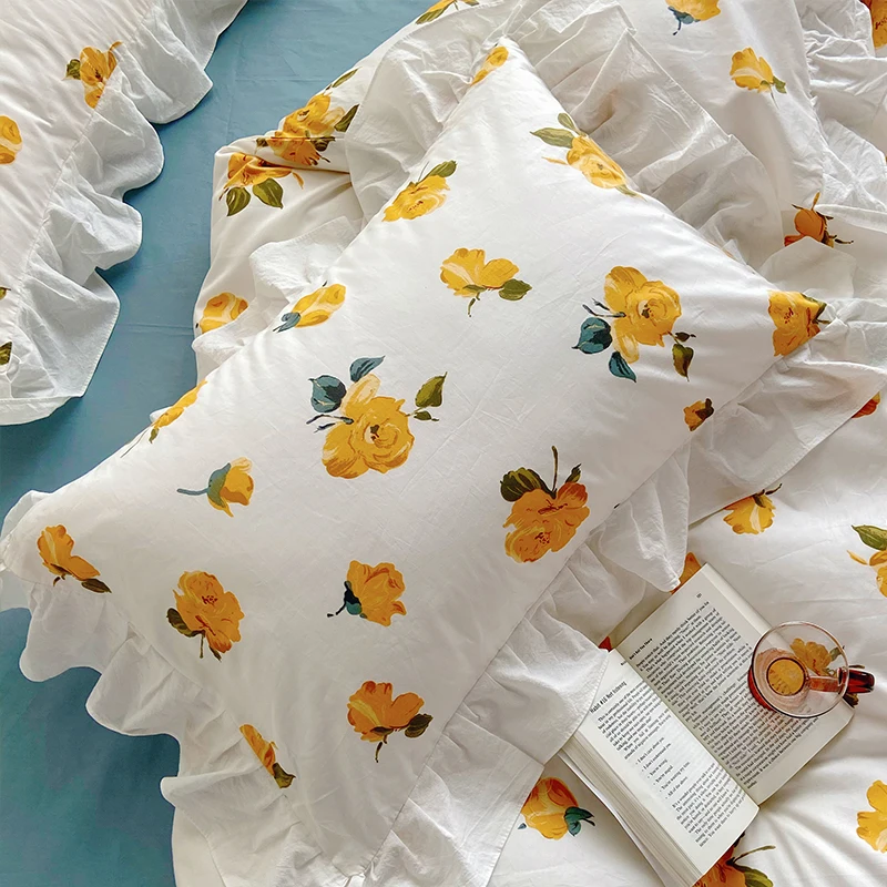 

fresh broken flower cotton four piece set princess style dormitory single pure cotton sheet Quilt Set Three Piece Set 4