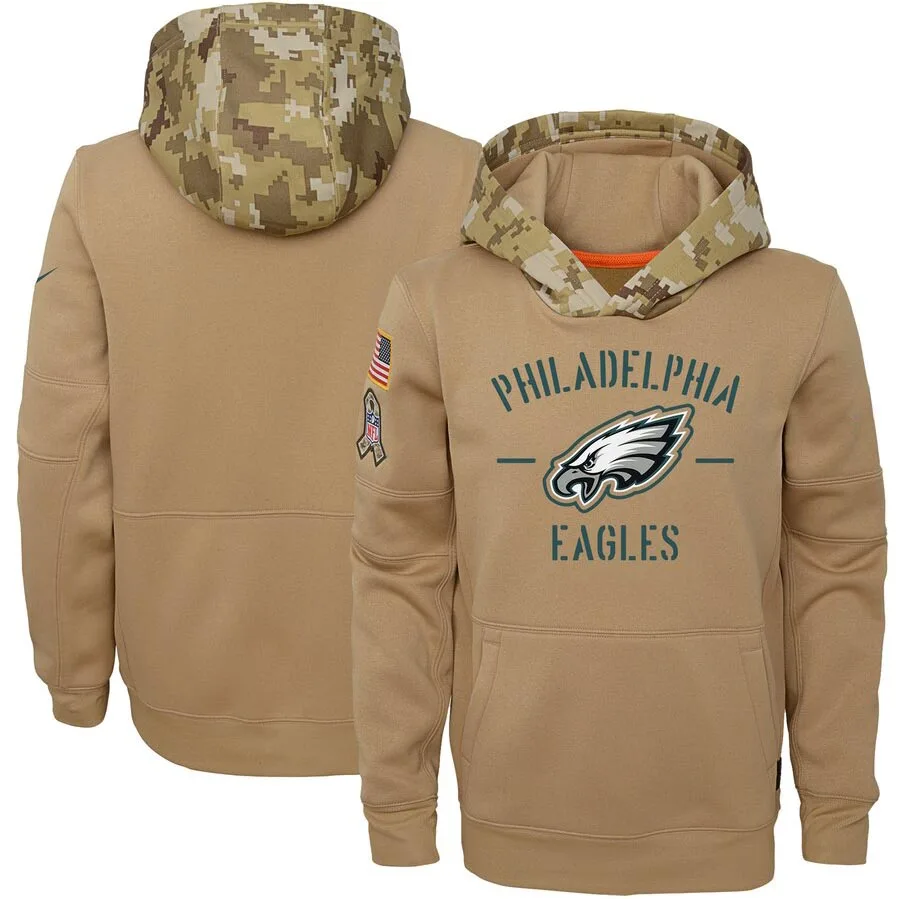 

Philadelphia Youth Salute to Service Eagles Khaki Therma Pullover Hoodie