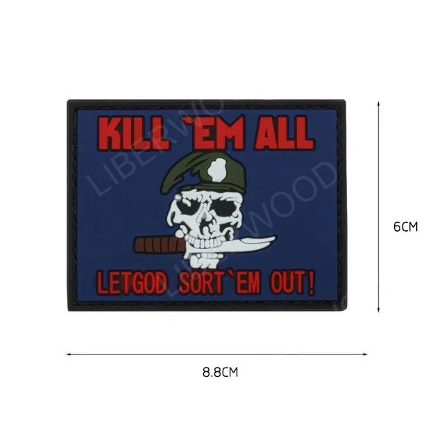 KILL ALL BLUE Morale Patches No Knife No Life SKULL PVC 3D Military Tactical Patch badge applique EMBLEM - Цвет: KILL ALL BLUE