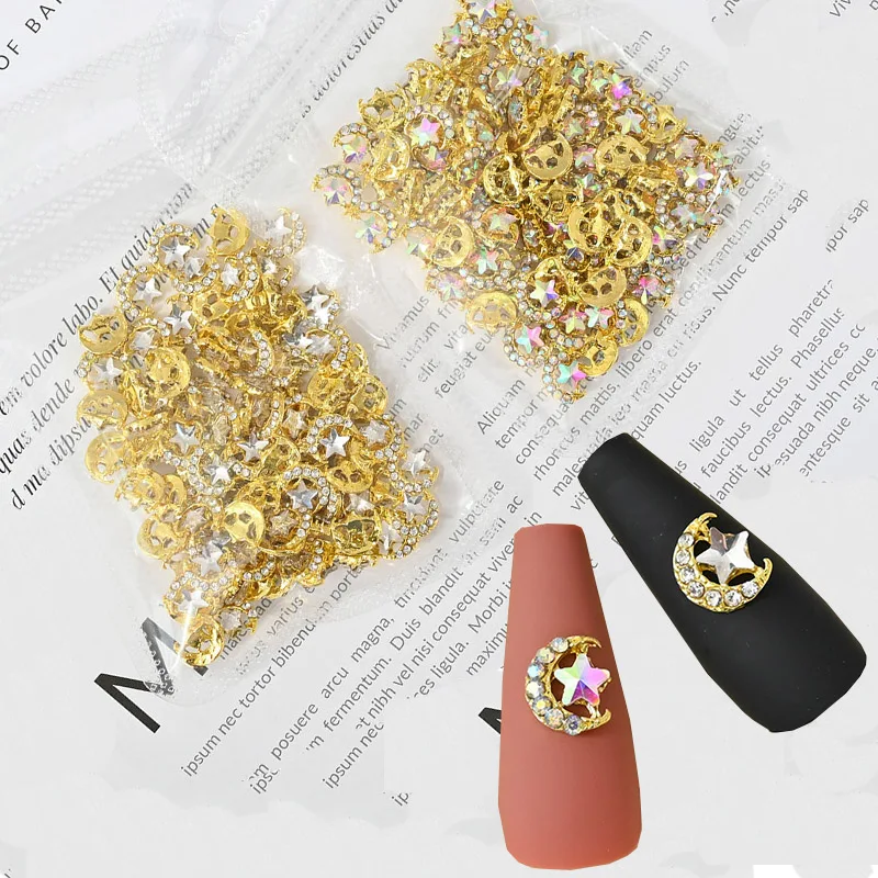 

10pcs Nail Art Charms Star-Moon Designs,Crystal/AB Artificial Diamond Nail Rhinestones,Gems 3D Non-Hotfit Nails Decorations 2022