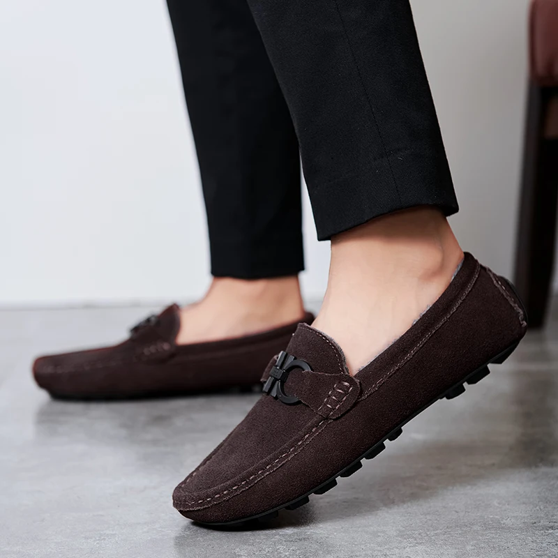 

Мокасины мужские плюшевые, мягкие удобные повседневные туфли, без застежки, Мокасины, кроссовки на плоской подошве для вождения