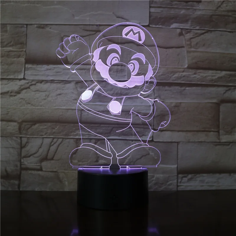 Марио 7 цветов 3d лампа светодиодный ночник для детей сенсорный светодиодный Usb Настольный Lampara Lampe детский спальный ночник комнатный светильник дропшиппинг