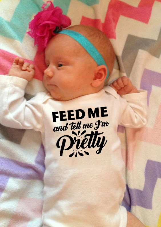 

Feed Me and Tell Me Я красивая осенне-весенний модный костюм для маленьких мальчиков и девочек, комбинезон с длинными рукавами для новорожденных, мл...