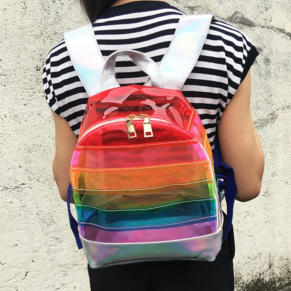 Clear Rainbow Backpack Heavy Duty PVC Transparent Backpack with Reinforced Straps Kids Boys Girls School Bags