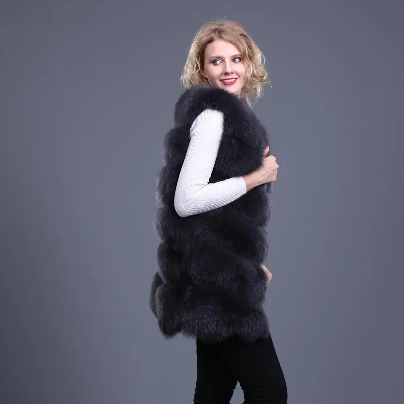 Женский Длинный жилет из натурального Лисьего меха модная Роскошная Толстая