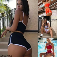 women summer 2piece set crop top and shorts bodycon outfit short sport set