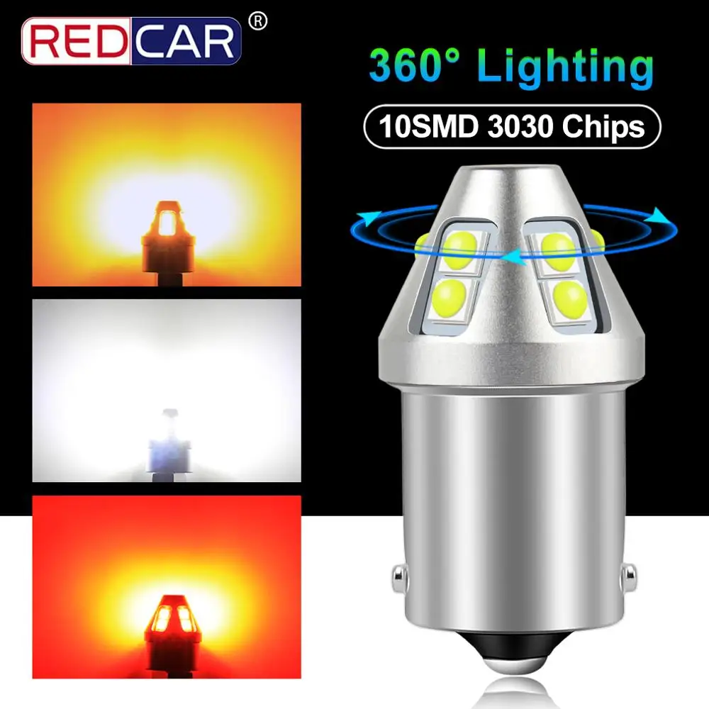 

Светодиодная лампа 1156 BA15S P21W, 1157 BAY15D P21/5 Вт, светодиодная лампа R5W R10W S25 1156 BAU15S PY21W 10SMD 3030, чипы для указателей поворота автомобиля, 1 шт.