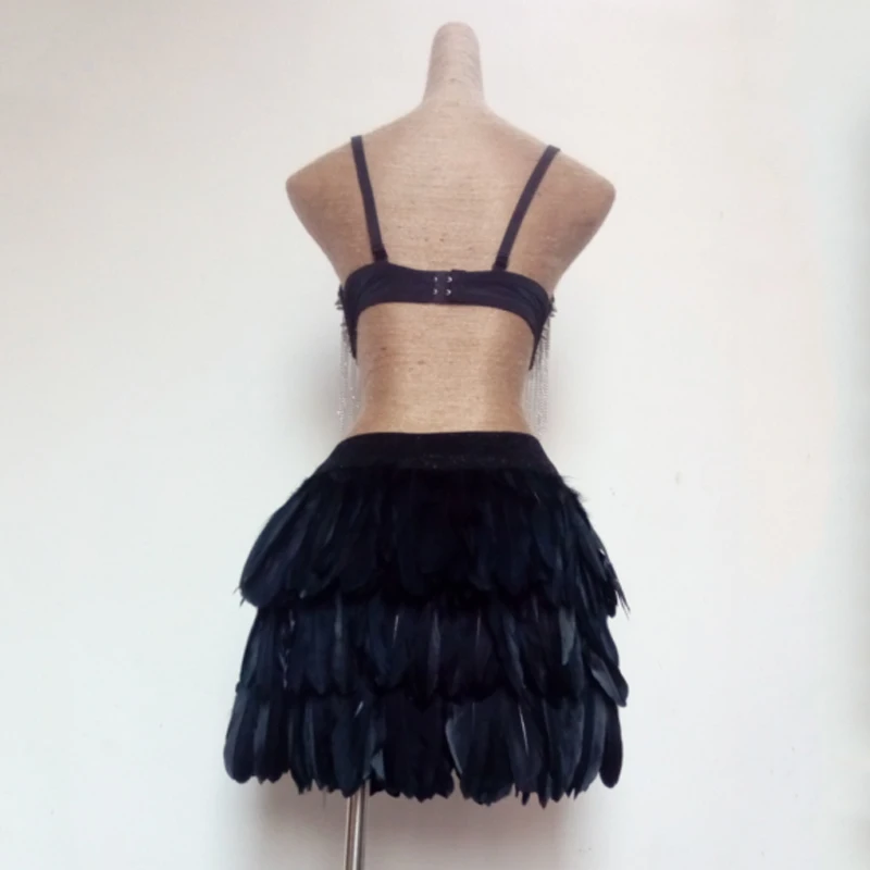Festival Feather Clothing Black/White Skirt Elastic Waist Nightclub GOGO Performance Stage African Hula Outfit | Тематическая