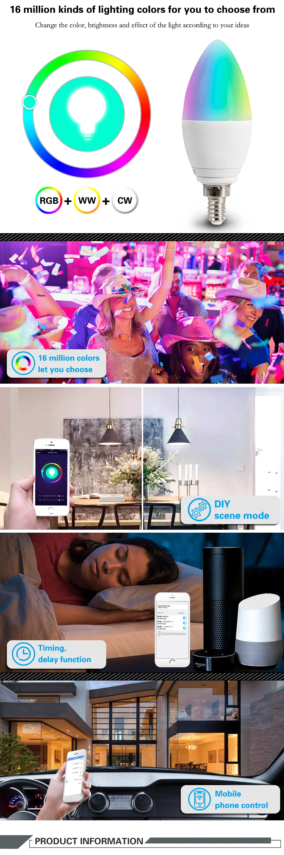 YYXMB светодиодный светильник, умная лампа с Wi-Fi, поддержка Amazon ECHO/Google Home/IFTTT, дистанционное Голосовое управление, умный RGB+ WW+ CW Светодиодный светильник, лампа