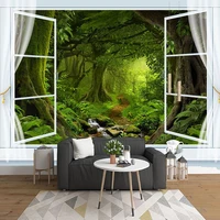 custom photo mural 3d imitation window green tree forest landscape wallpaper living room sofa background decoration wall paper