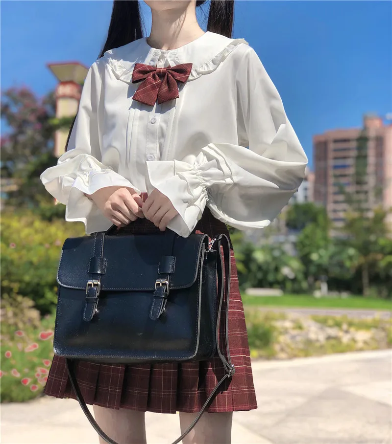 

Long Sleeve White Shirt Teen Girls Women Spring Autumn Japanese Preppy Style Kawaii Frilly Peter Pan Collar Lolita Blouses Tops