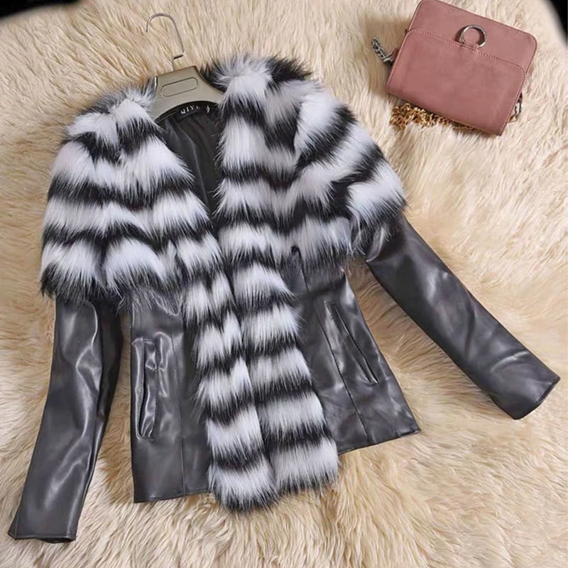 2022 Plus Size Women's New Imitation Raccoon Fur PU Leather Vintage Classic Female Lady Winter Popular Clothes Warm Coat Jacket