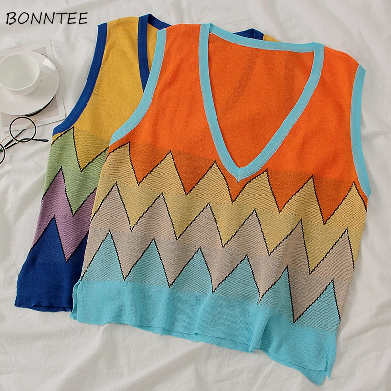 

Vests Women Harajuku Kpop School Student Panelled Knitting Lovely Preppy Style Cute Streetwear Vintage Loose Womens Pullovers