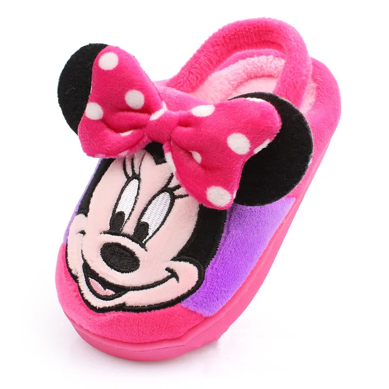 Disney/Детская Хлопковая обувь с героями мультфильмов; Плюшевые Спортивные Тапочки с Микки и Минни Маус; Новинка; теплая Домашняя обувь для мальчиков и девочек; нескользящая обувь для маленьких детей - Цвет: D