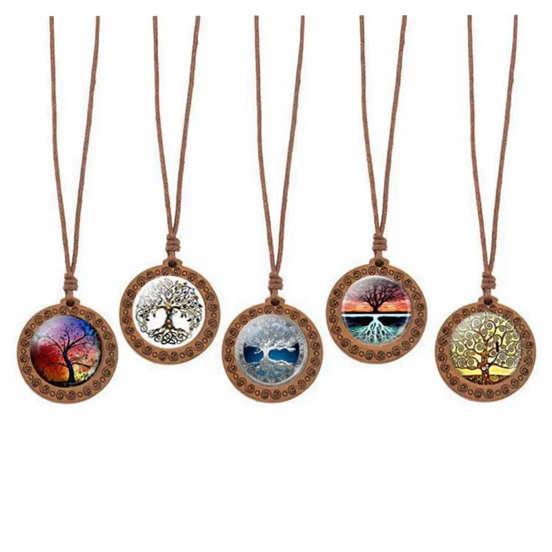 Дерево жизни кулон ожерелье s Ретро восковая веревка деревянное для мужчин и