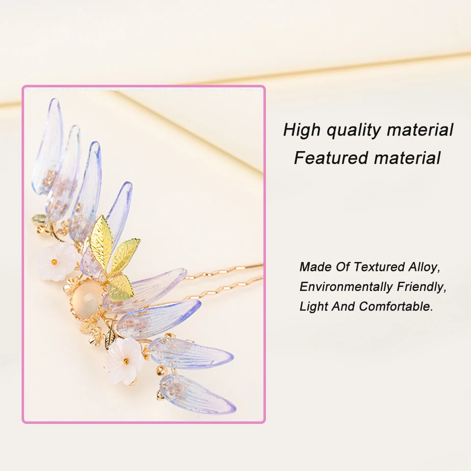 

Elegant Chinese Fairy Style Flower Tassel U Shaped Hair Sticks Antique Design Metal Hair Accessories