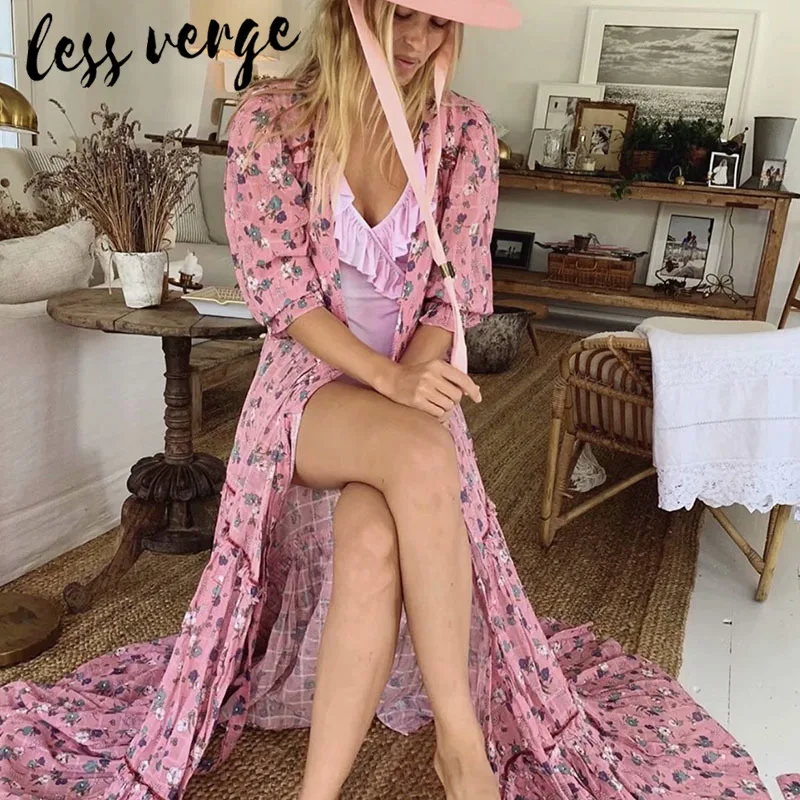 Элегантное осеннее длинное платье Lessverge с цветочным принтом и оборками женское