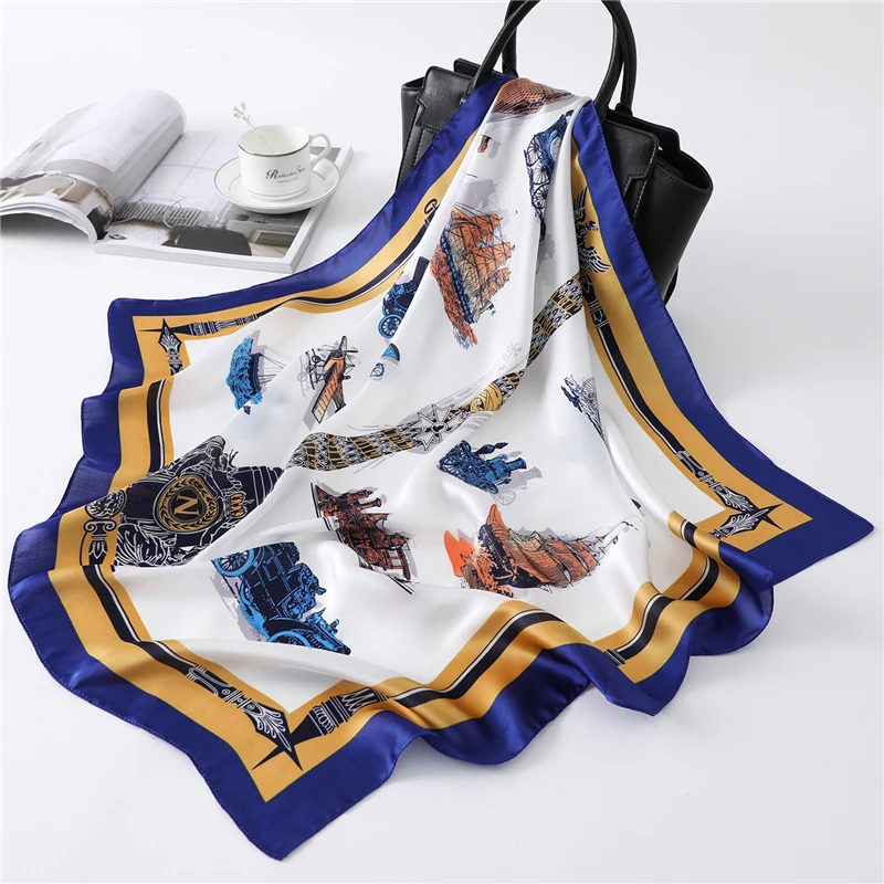 

Женский шейный шарф для волос, Шелковый квадратный шарф с узором, Женская бандана, шейный платок, шарфы