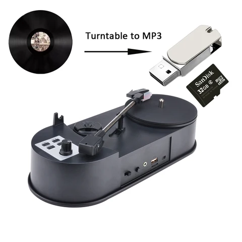 Конвертер проигрывателя 33/45 об/мин, портативный фонограф, сохраняет виниловые музыкальные записи на MP3 TF-карту/USB встроенный динамик, не требует ПК