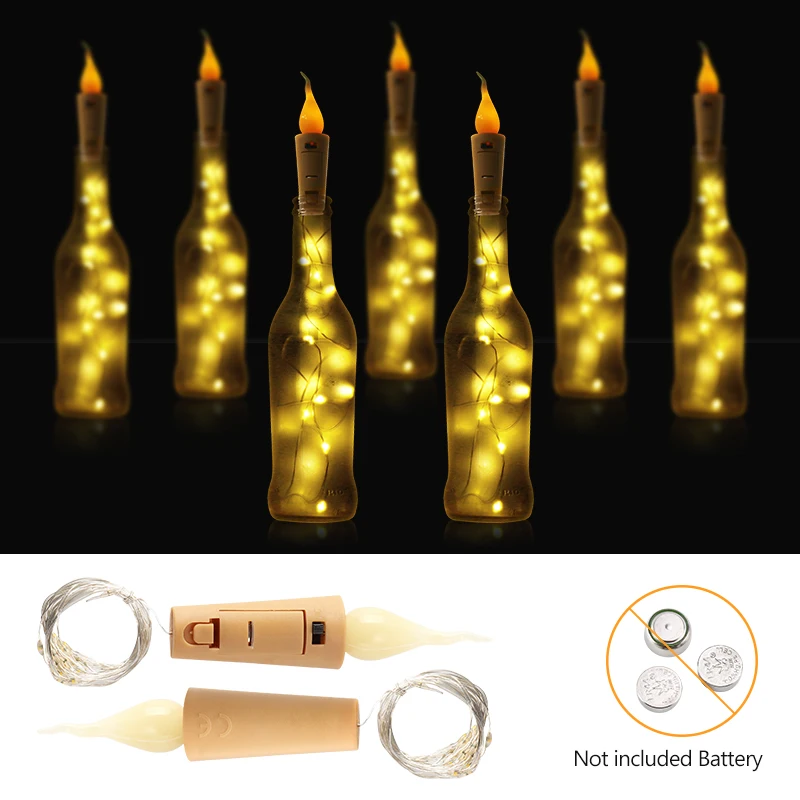 2 м светодиодные гирлянды теплые белые 20 Led бутылки вина пробковые батареи