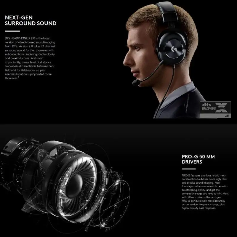 Logitech G Pro X USB Wired Gaming Headset Blue VOICE 7.1 Channel Surround Sound Hi-Fi Stereo Headset with Detachable Microphone