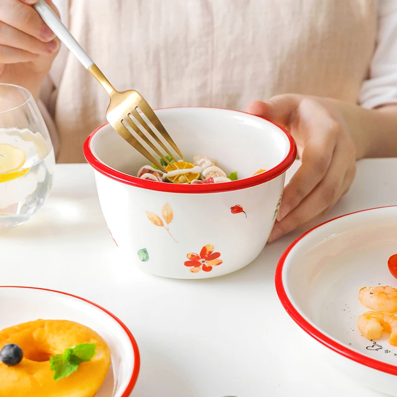 Популярная керамическая миска ins простая с глазурованным цветочным принтом в