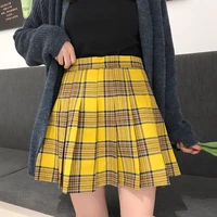 xs 5xl new england style casual women skirt black yellow plaid pleated skirts shorts hot sale high waist plaided mini skirt
