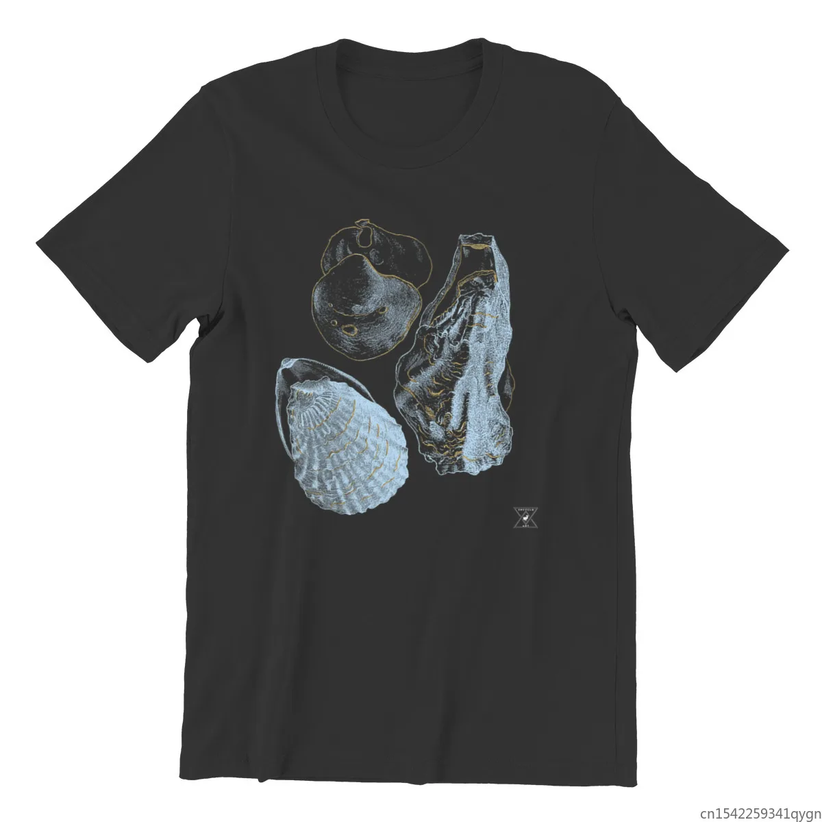 

Oysters by EncycloArt Mollusk Ocean Sea Creature Men's T-shirt Print Black Unisex Tee