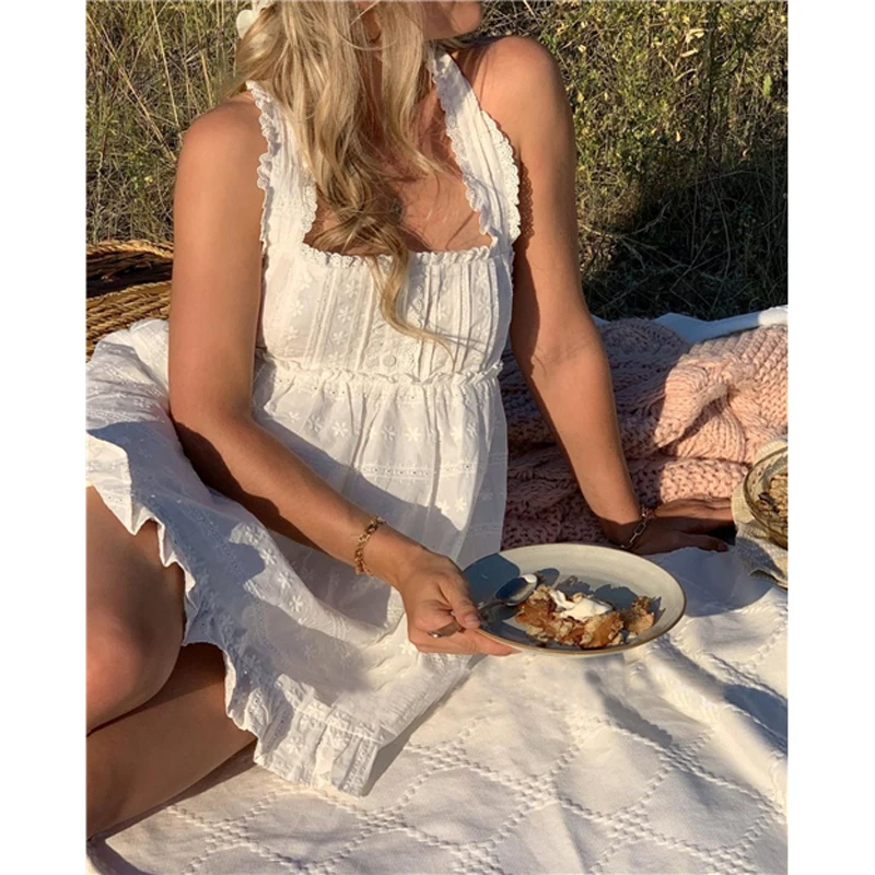 Богемный Вдохновленный ушко мини-платье отбеленный хлопок летнее платье