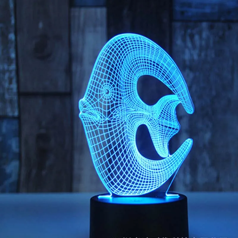 3d-иллюзионная лампа в виде странной рыбы светодиодсветодиодный ночные