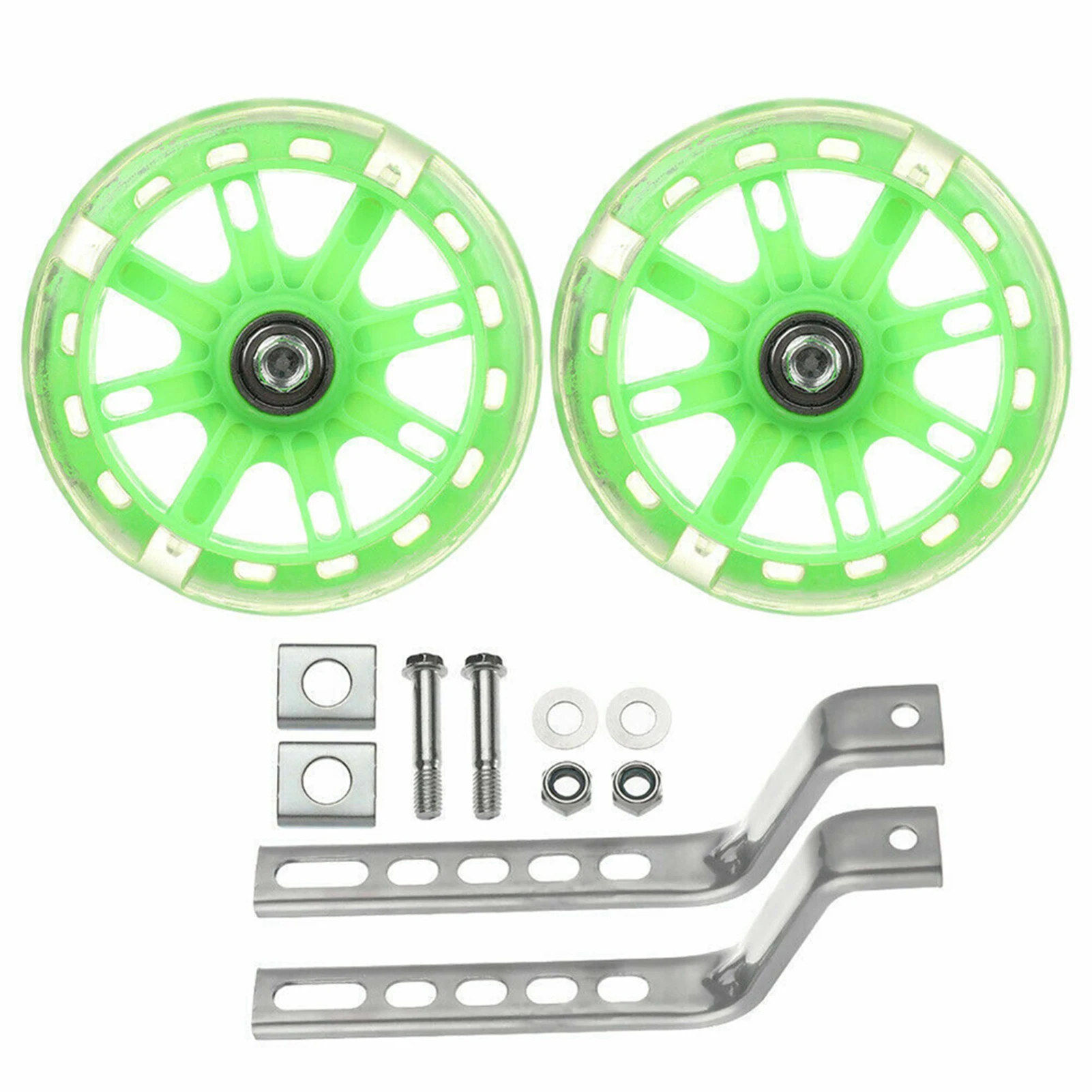 Русский перевод: 1 пара многоколорных LED-светов для детей, дополнительные аксессуары для баланса на велосипеде с тренировочными колесами, безопасные стабилизаторы для использования на открытом воздухе, универсальные.