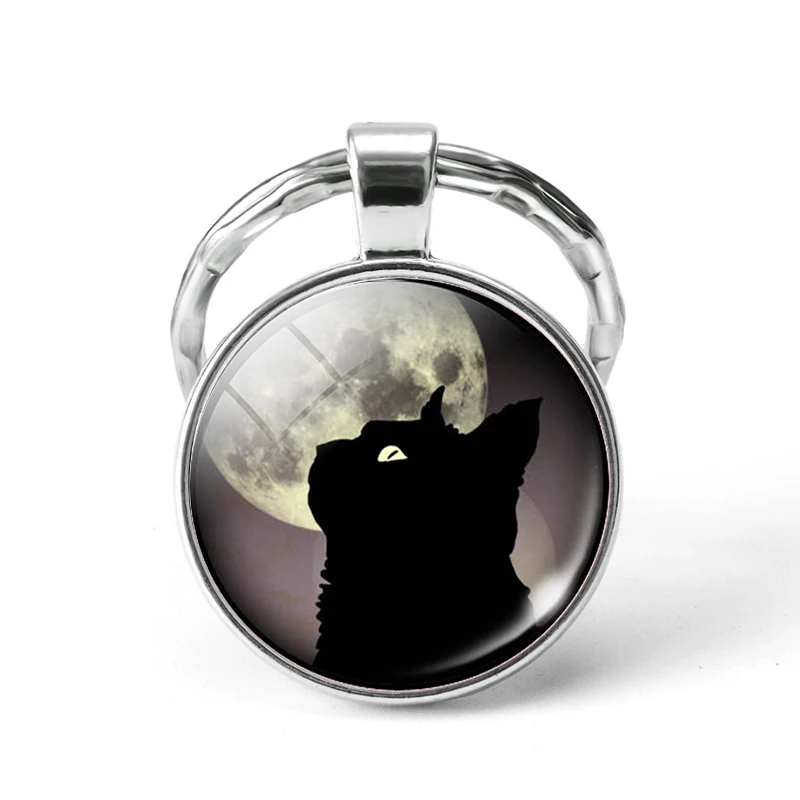 Брелок для ключей сделай сам черный кошачий светящийся в глазах полная луна фото