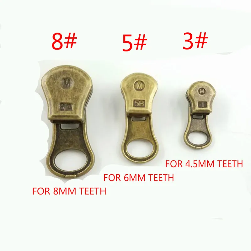 

10 PCS/LOT VINTAGE Bronze Silver Black Metal Zipper Slider Puller PULL Head ZIPPERS REPAIR FIX Sewing Accessories