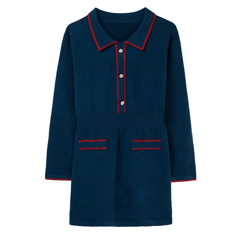 

YISU 2021 Women Spring Sweater dress Solid color lapel Buttons Jumper dress Female Casual Knitted Pullover dress Thin section