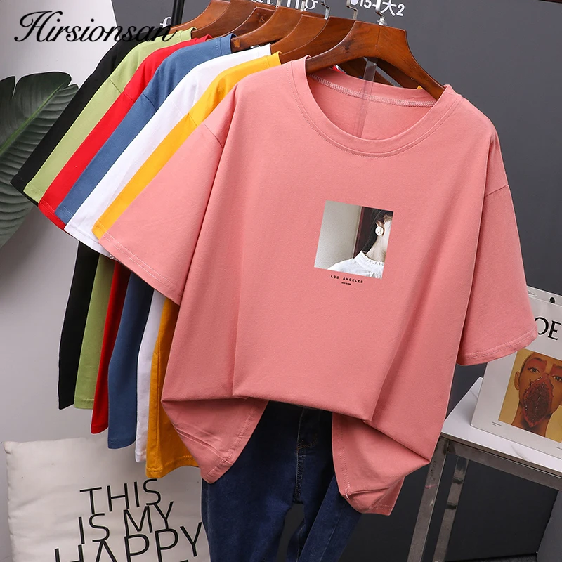 

Hirsionsan Printed T Shirt Women Summer Hot O Neck Tshirts Korean Aesthetic Cotton Tees for Ladies Ins Comfortable Female Tops