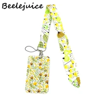 yellow flowers lanyard credit card id holder bag student women travel card cover badge car keychain decorations friends gifts
