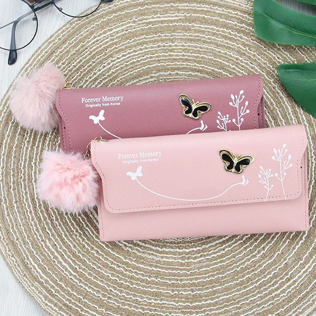 

Long Women's Wallet Female Purses Plush Coin Purse Card Holder Wallets Female Pu Leather Clutch Money Bag Pu Leather Wallet