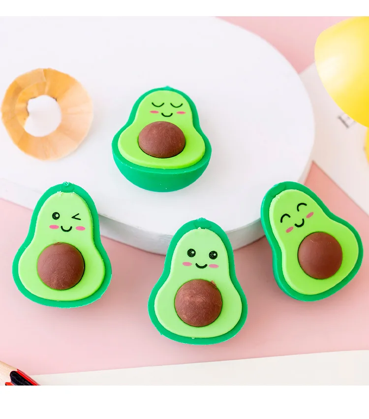 

2pcs Cute Fruit Eraser Avocado Detachable Erasers for Kids Kawaii School Supplies Stationary Prizes for Kids Gift Stationary