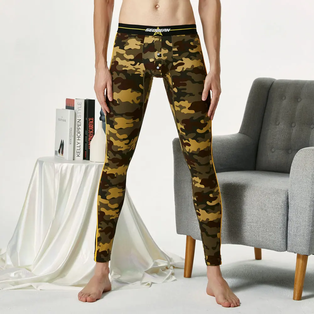 NEW BRAND SEOBEAN Autumn and winter Men's sexy Camouflage Side stripes cotton Long johns Low Rise Thermal Underpants Leggings