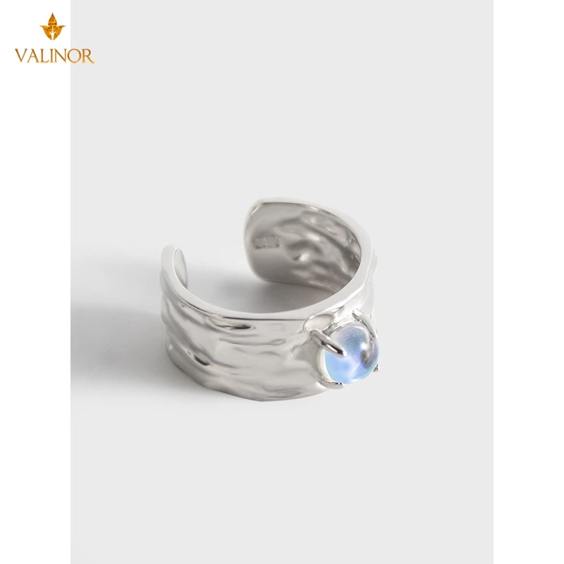 

Simple irregular texture moonstone micro inlaid ring women 925 sterling silver DLGB128