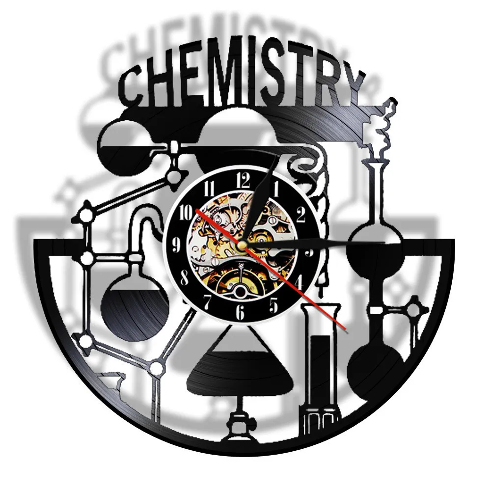 Chemistry 3D Quartz Contemporary Wall Clock School Classroom Decor Research Chemist Pharmacists Vinyl Record Timepiece Led Light