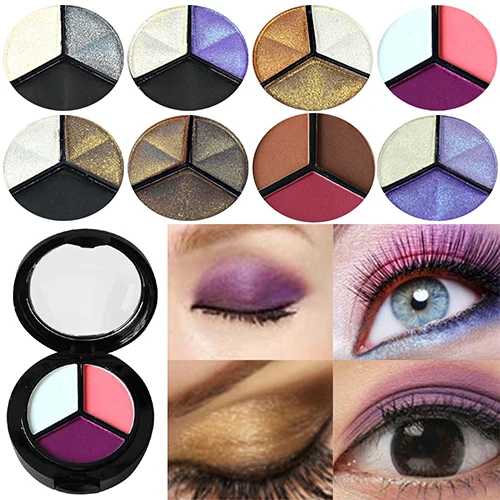 3 Colors Eyeshadow Natural Smoky Cosmetic Eye Shadow Palette Set Beauty Make Up with Mirror and Brush |
