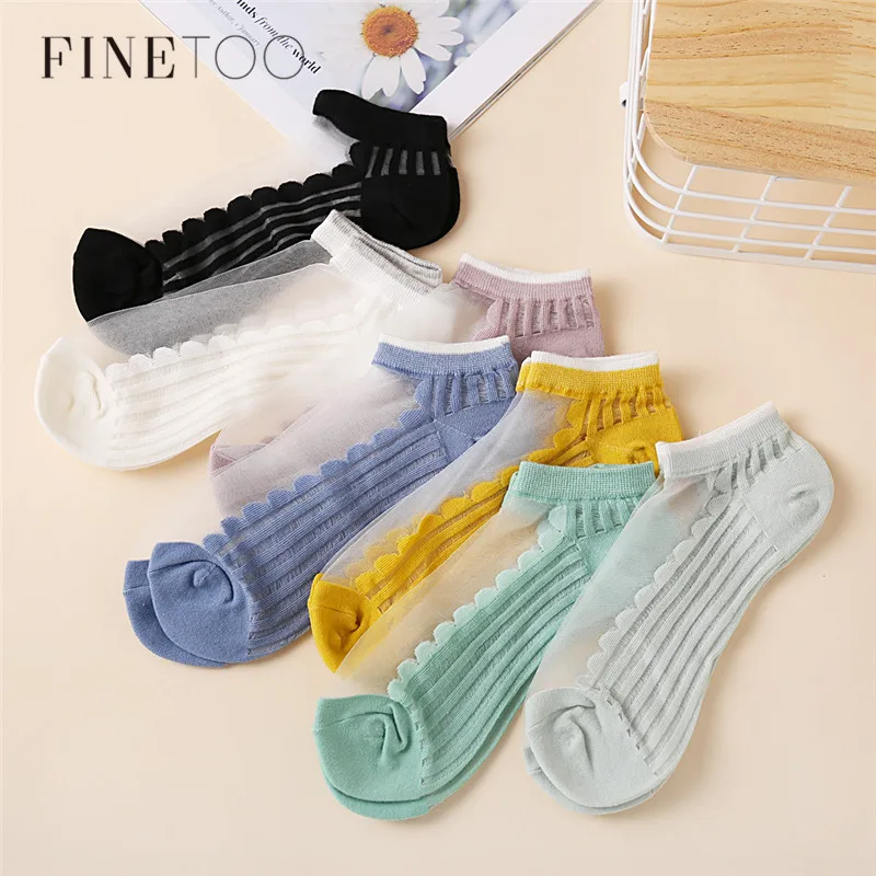 FINETOO милые женские носки 3 пар/компл. летние прозрачные полые короткие тонкие