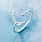 Новое модное регулируемое женское кольцо из стерлингового серебра S925 пробы, стразы, луна, звезда, свадебные кольца для женщин и девушек, вечерние ювелирные изделия для свадьбы
